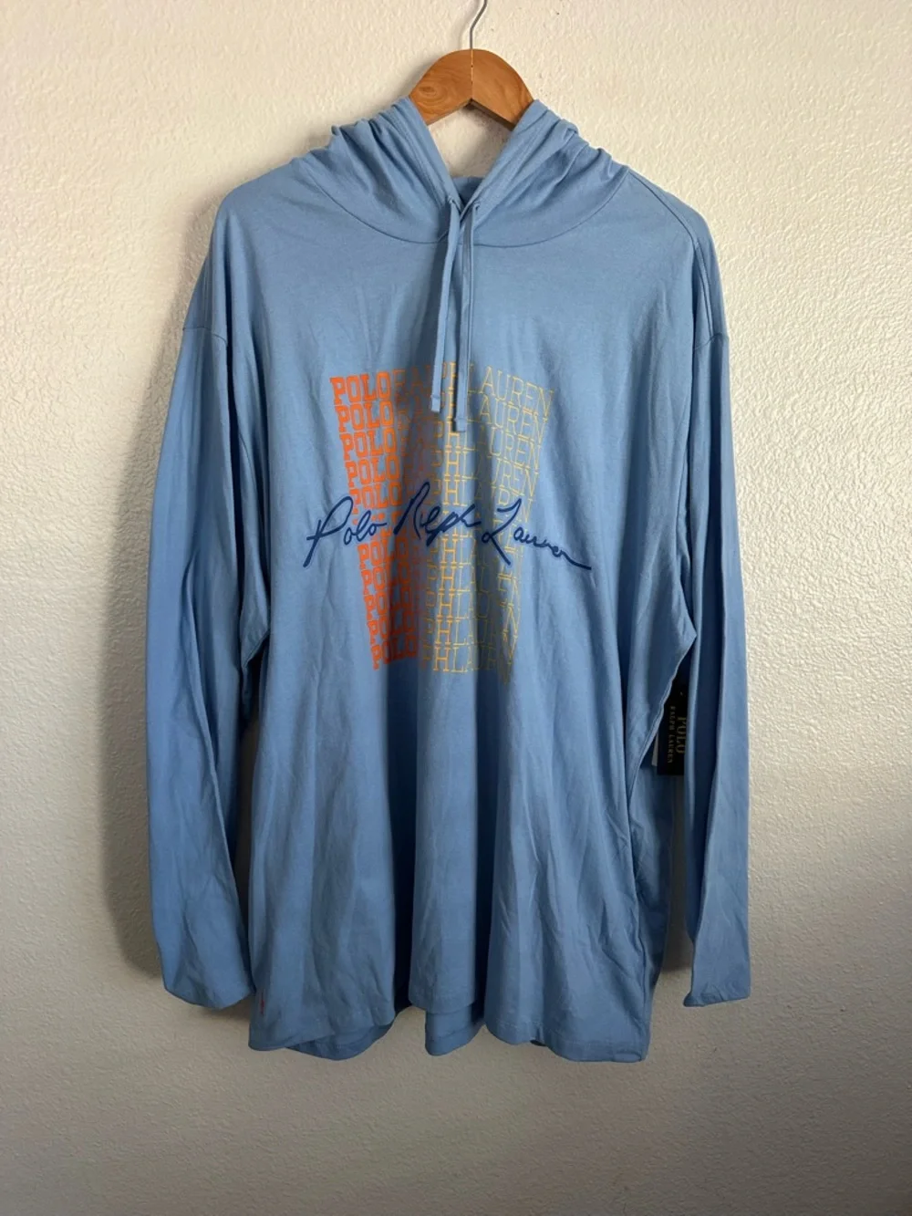 Polo Ralph Lauren Preppy Logo Lightweight Hoodie Baby Blue Mens Big & Tall Sizes